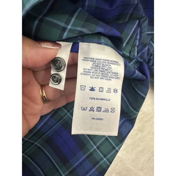 Lands' End Blue Plaid No Iron Supima Top 14 Large Half Button - Picture 7 of 9